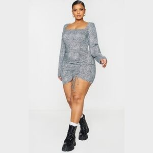 PLT Dalmatian Print Cinched Waist Bodycon Long Sleeve Mini Black White - sz 28